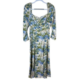 Reformation Green and Blue Floral Midi Dress